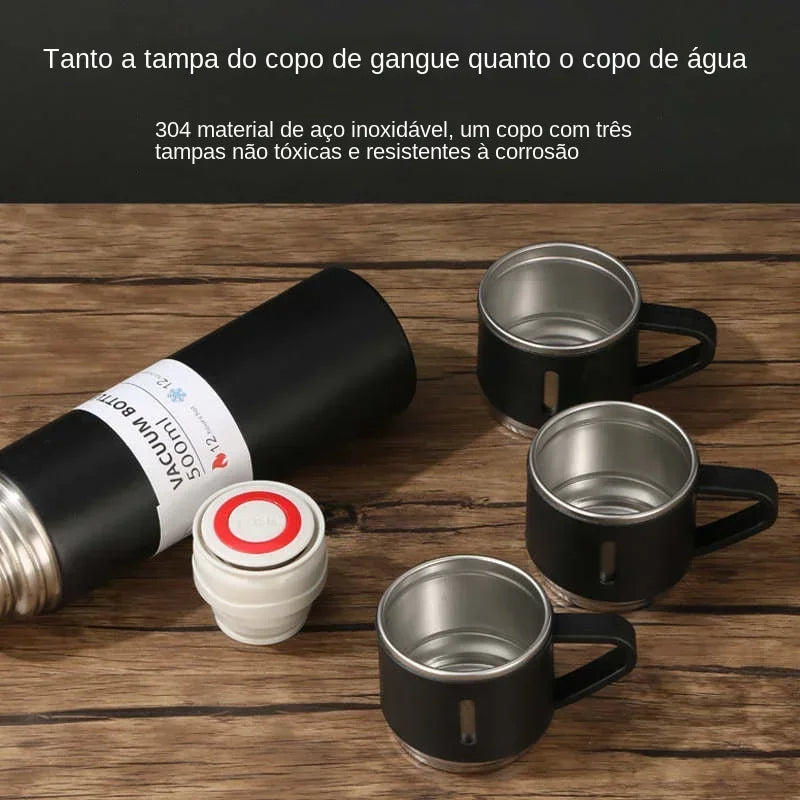 Thermos avec 3 tasses ترمس من الفولاذ المقاوم للصدأ
