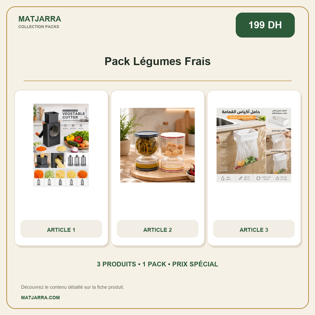 Pack Légumes Frais, pack MATJARRA de 3 produits, prix 199 DH