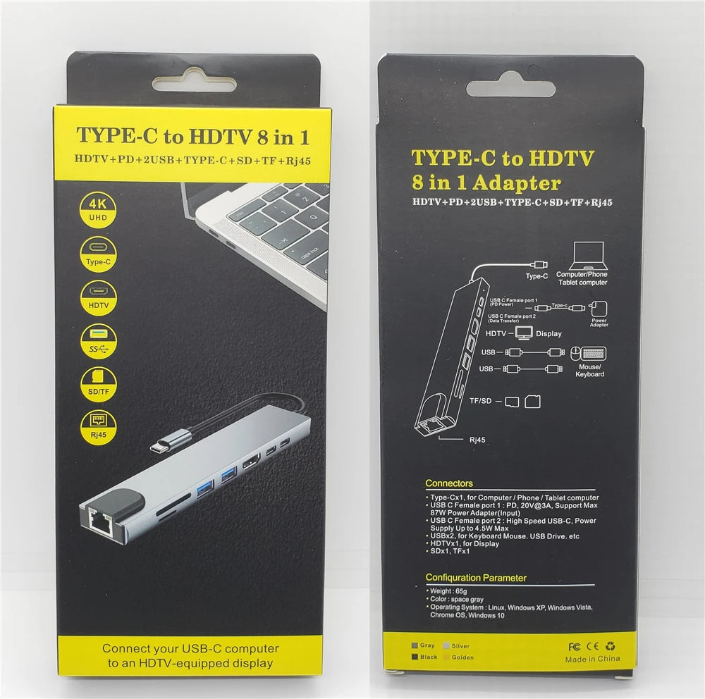 Hub USB C 8 en 1 USB-C ثماني في واحد