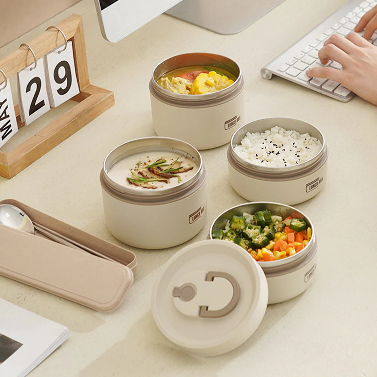 Ensemble 4 Boîtes à Lunch Isothermes avec Sac – Bento Repas