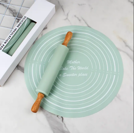 Silicone Baking Mat and Rolling Pin Set
