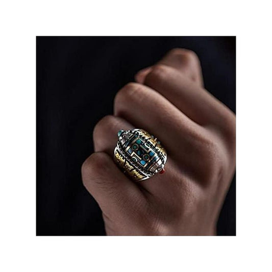 خاتم من الفضة التبتية مع الفيروز