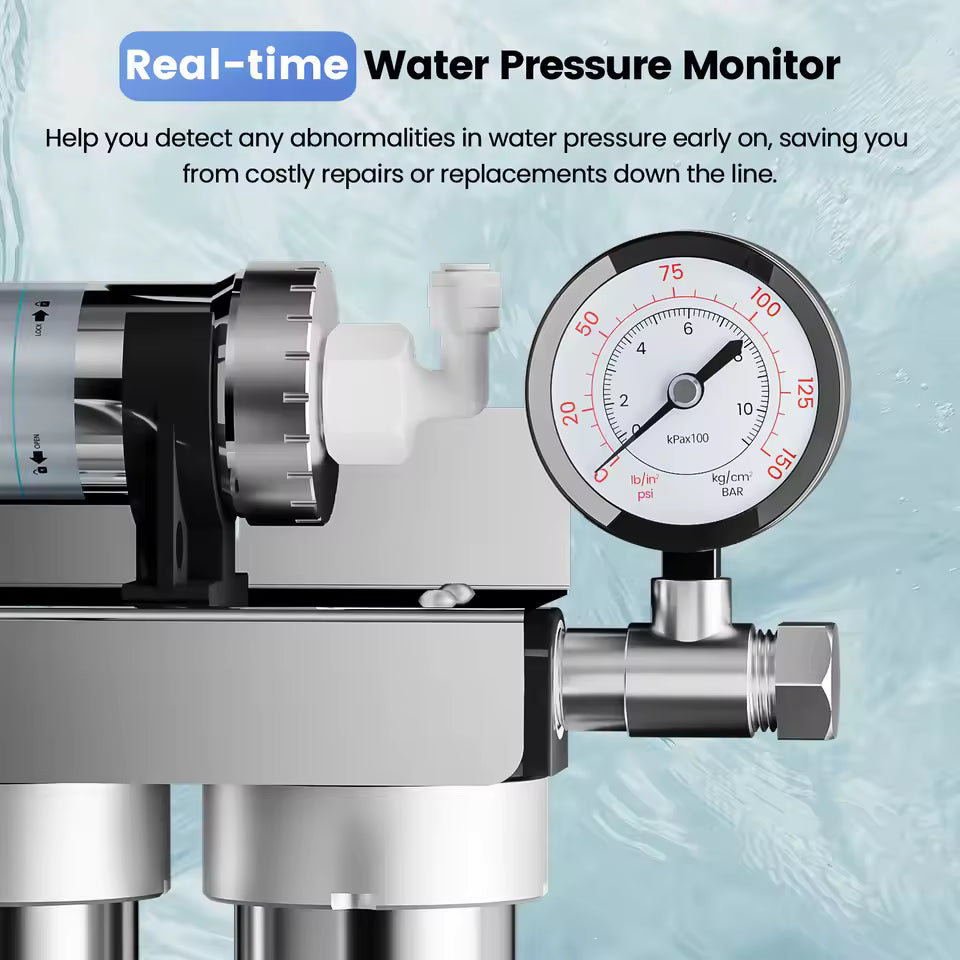 5 Stage Whole House Water Filter System – نظام فلترة المياه المنزلي بخمس مراحل مع غشاء من الستانلس ستيل