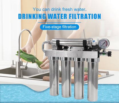 5 Stage Whole House Water Filter System – نظام فلترة المياه المنزلي بخمس مراحل مع غشاء من الستانلس ستيل