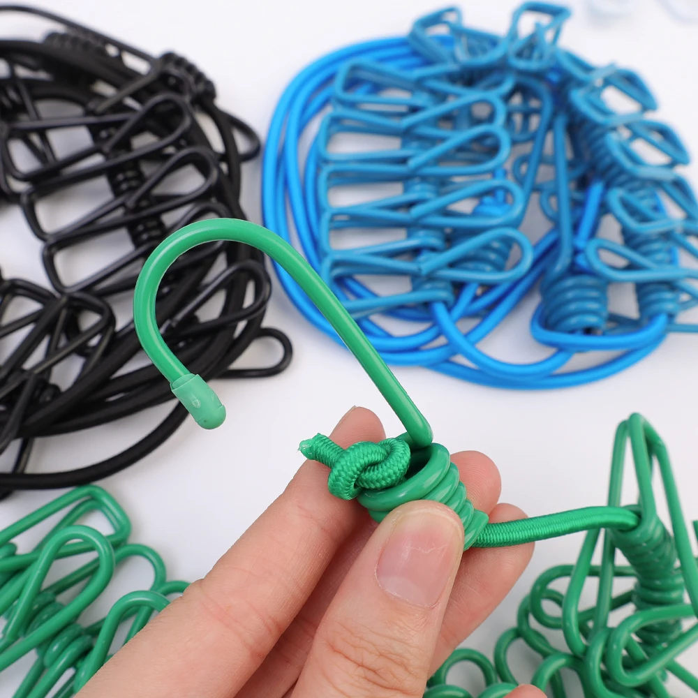 حبل غسيل مرن محمول بمشابك - Corde à linge élastique portable avec pinces