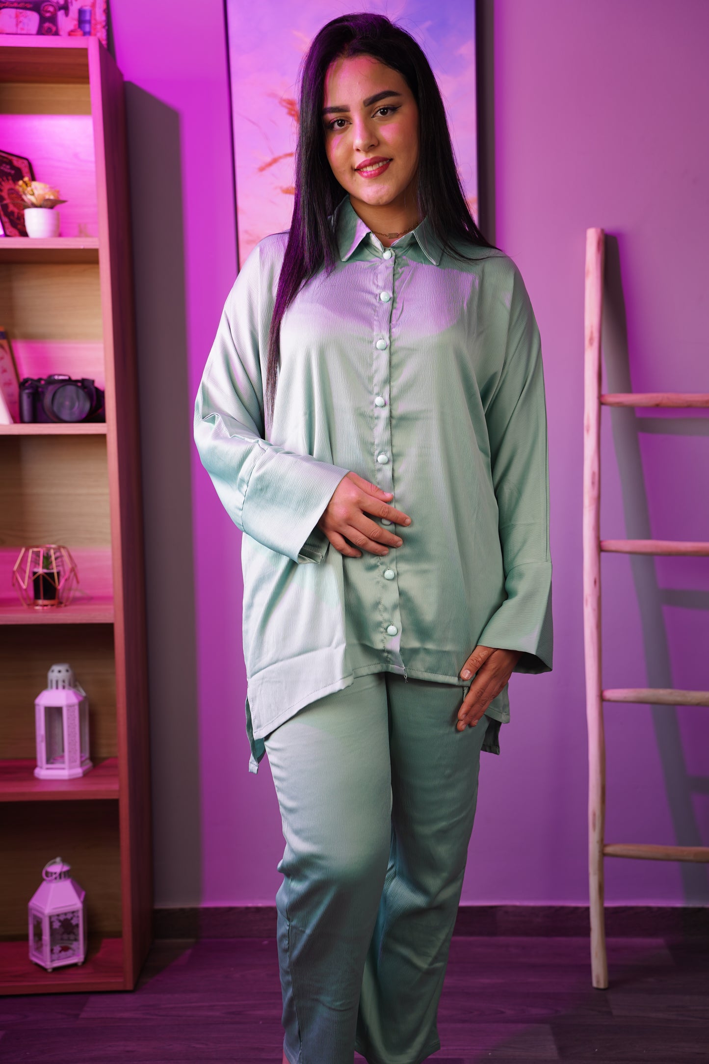 Ensemble Femme en Satin – Chemise & Pantalon Élégants