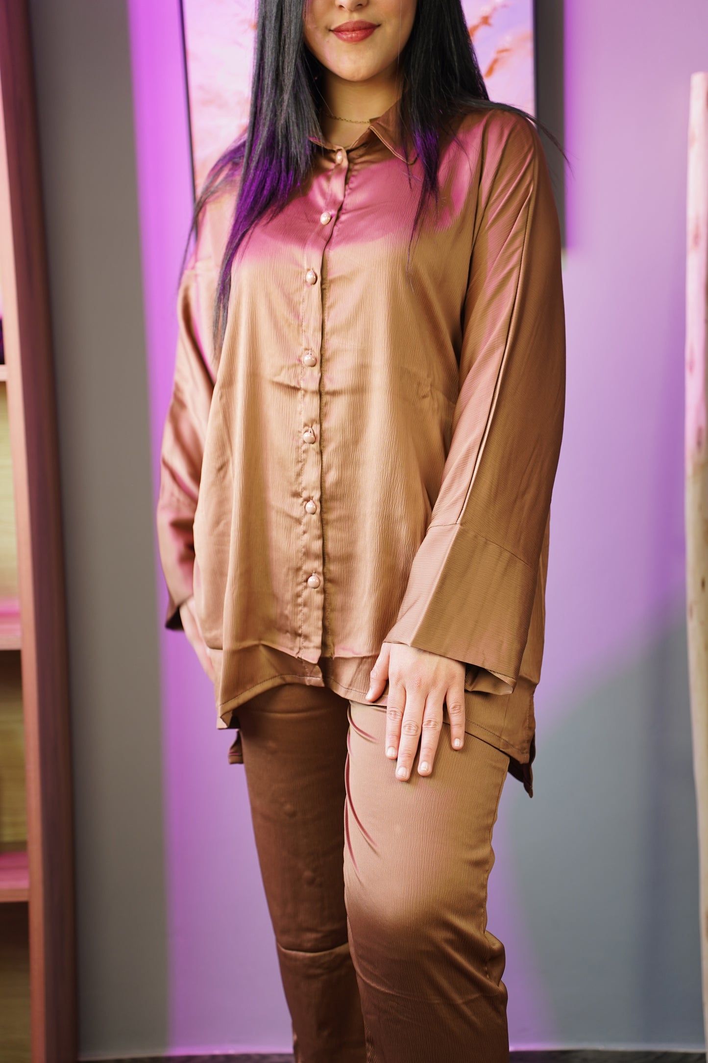 Ensemble Femme en Satin – Chemise & Pantalon Élégants