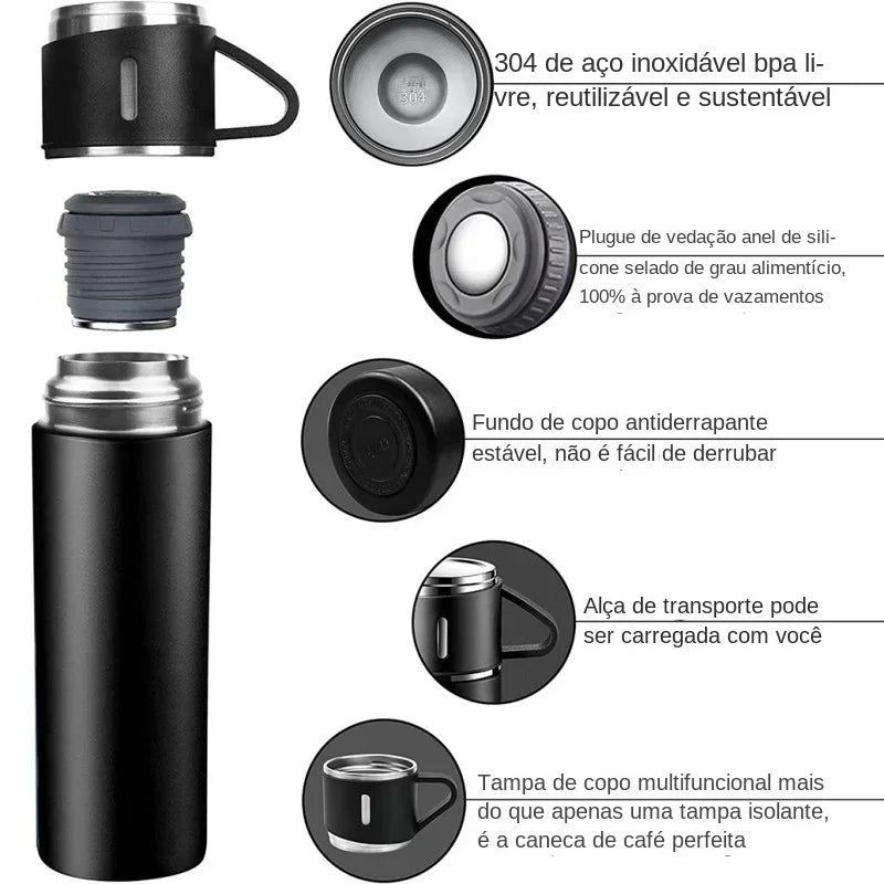 Thermos avec 3 tasses ترمس من الفولاذ المقاوم للصدأ