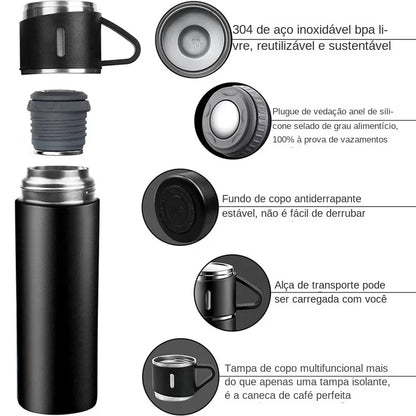 Thermos avec 3 tasses ترمس من الفولاذ المقاوم للصدأ