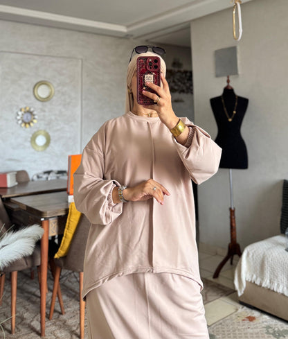 Ensemble Femme Jupe & Haut en Tissu Moutonné – Élégant & Tendance