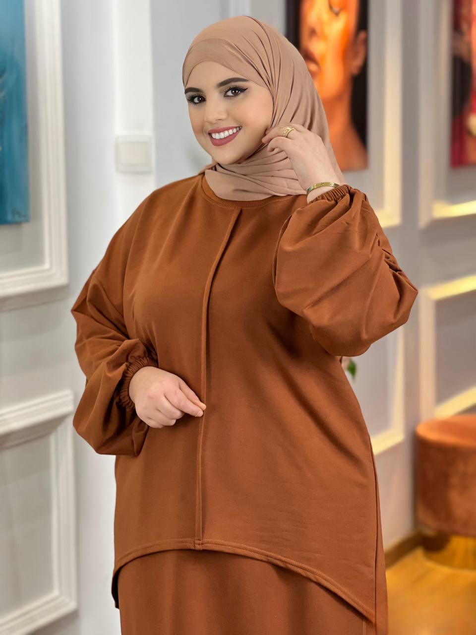 Ensemble Femme Jupe & Haut en Tissu Moutonné – Élégant & Tendance