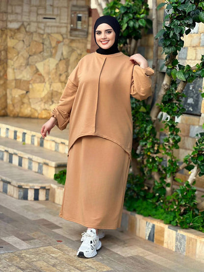 Ensemble Femme Jupe & Haut en Tissu Moutonné – Élégant & Tendance