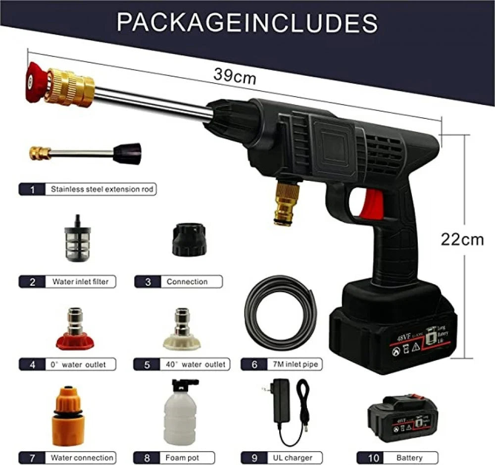جهاز رش الماء ببطارية – ماكينة غسيل متنقلة 48 / Portable Cordless Pressure Washer / High Pressure Car Washer Gun 48V