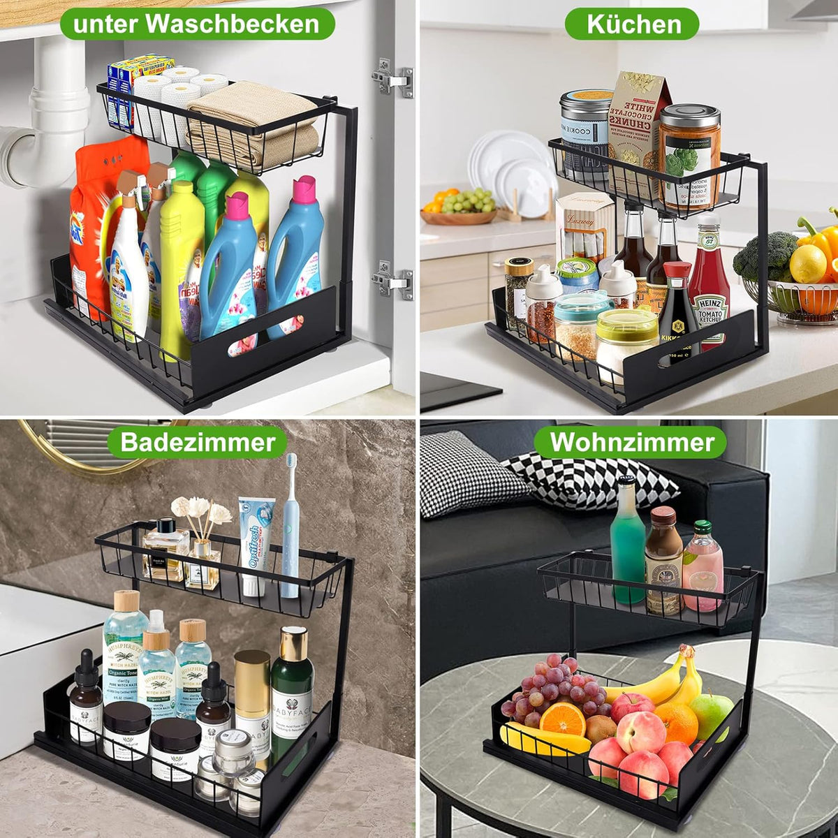 Cabinet Sink Rack Organizer منظم حوض الخزانة،