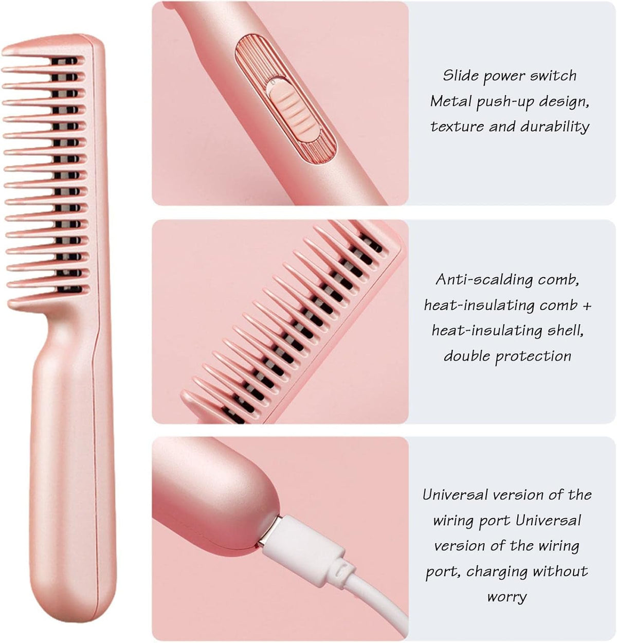 Peigne à lisser les cheveux فرشاة مشط حرارية قابلة لإعادة الشحن