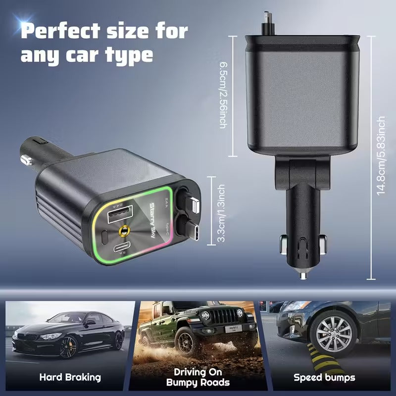 Starry Sky 4 in 1 Fast Charging Car Charger شاحن سيارة قابل للسحب