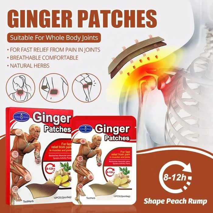12 Patchs au gingembre pour soulager rapidement ١٢ رقعة زنجبيل لتخفيف آلام العضلات والمفاصل