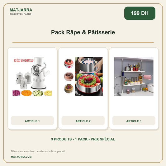 Pack Râpe & Pâtisserie, pack MATJARRA de 3 produits, prix 199 DH