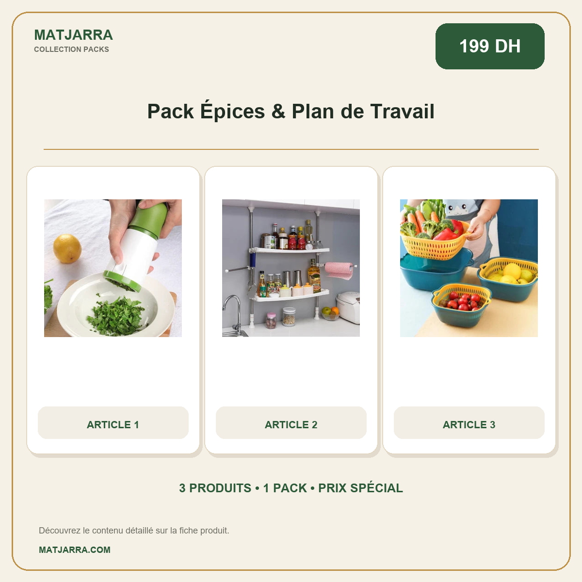 Pack Épices & Plan de Travail, pack MATJARRA de 3 produits, prix 199 DH