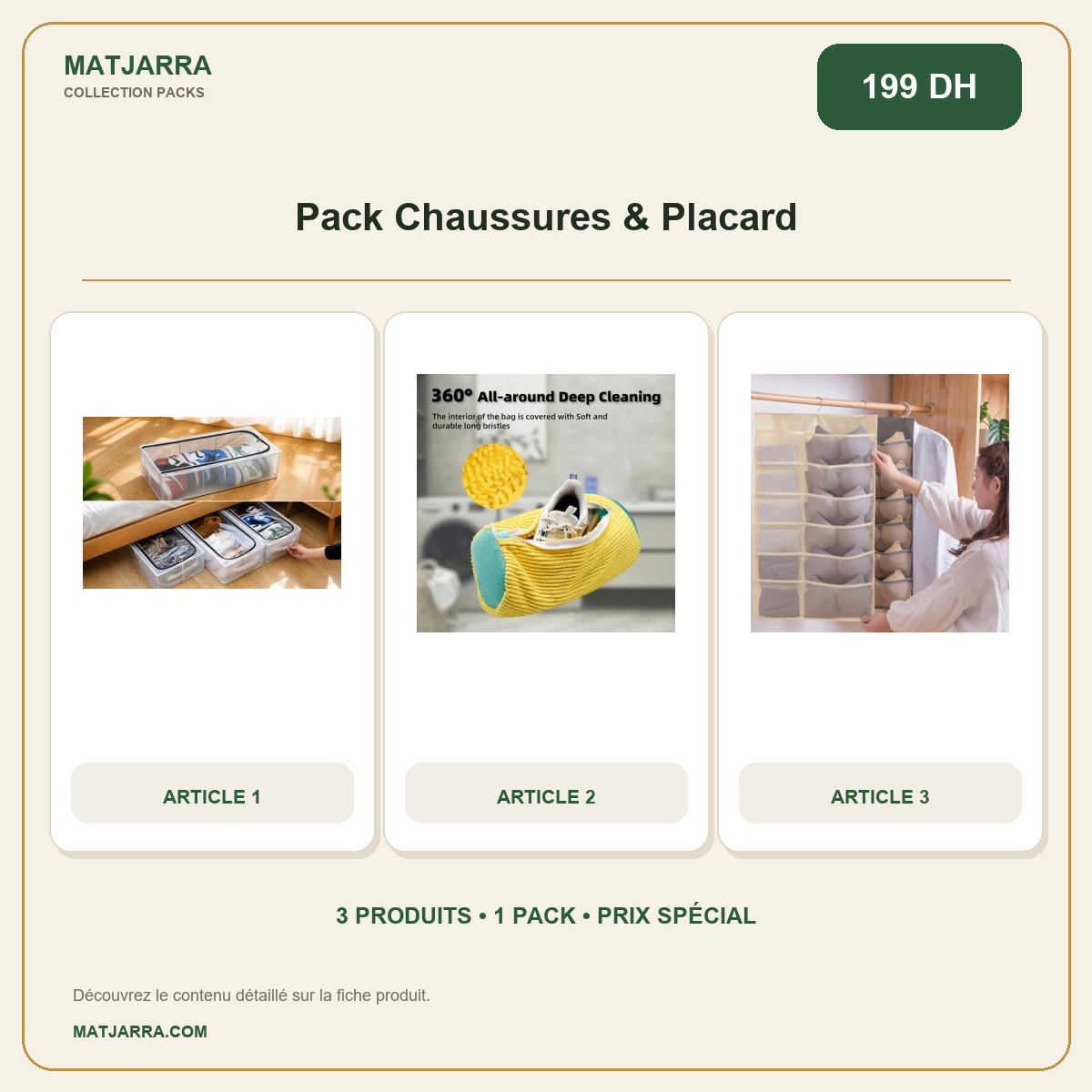 Pack Chaussures & Placard, pack MATJARRA de 3 produits, prix 199 DH