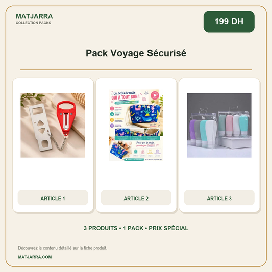 Pack Voyage Sécurisé, pack MATJARRA de 3 produits, prix 199 DH