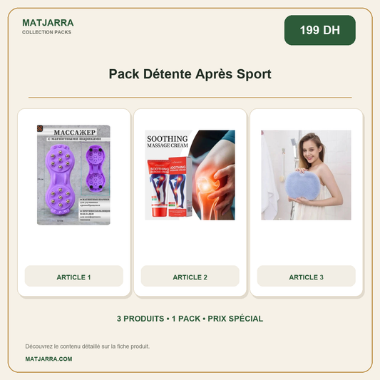 Pack Détente Après Sport, pack MATJARRA de 3 produits, prix 199 DH