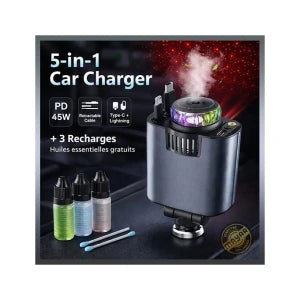 Chargeur de voiture5 en 1 محول ولاعة سجائر 66 واط للشحن السريع