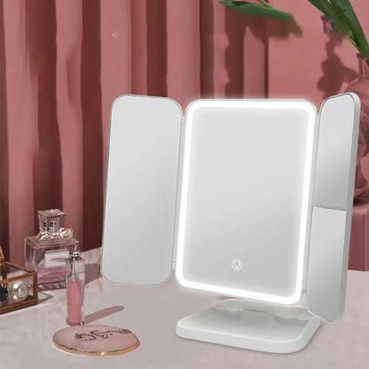 led lighted مرآة مكياج ثلاثية الطي