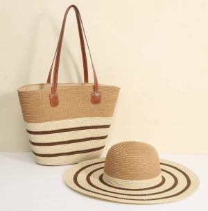Sac de plage en paille حقيبة شاطئ مع قبعة